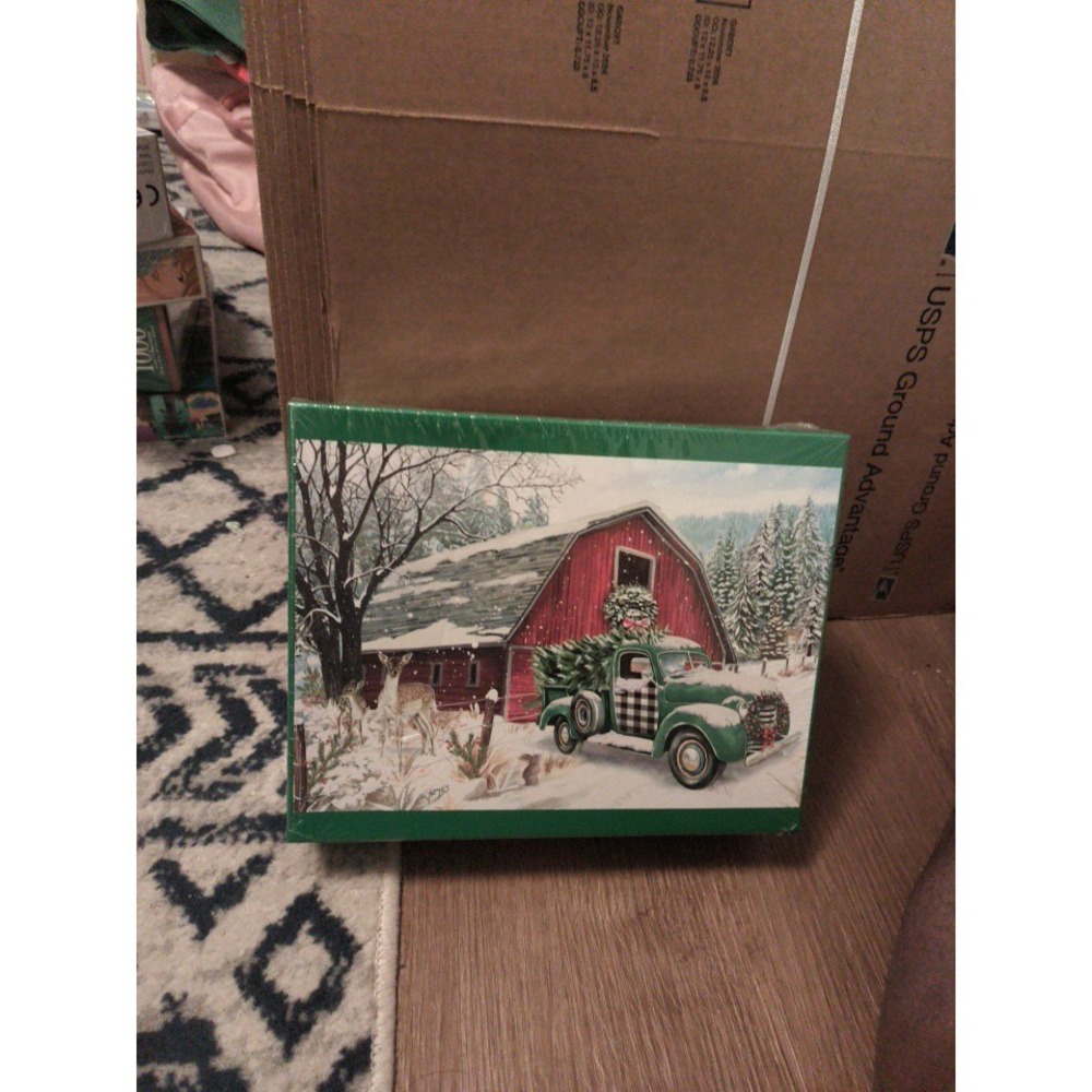 Oversized 1000 Pc Jigsaw Puzzle Red Barn Truck Deer Christmas Party New Sealed